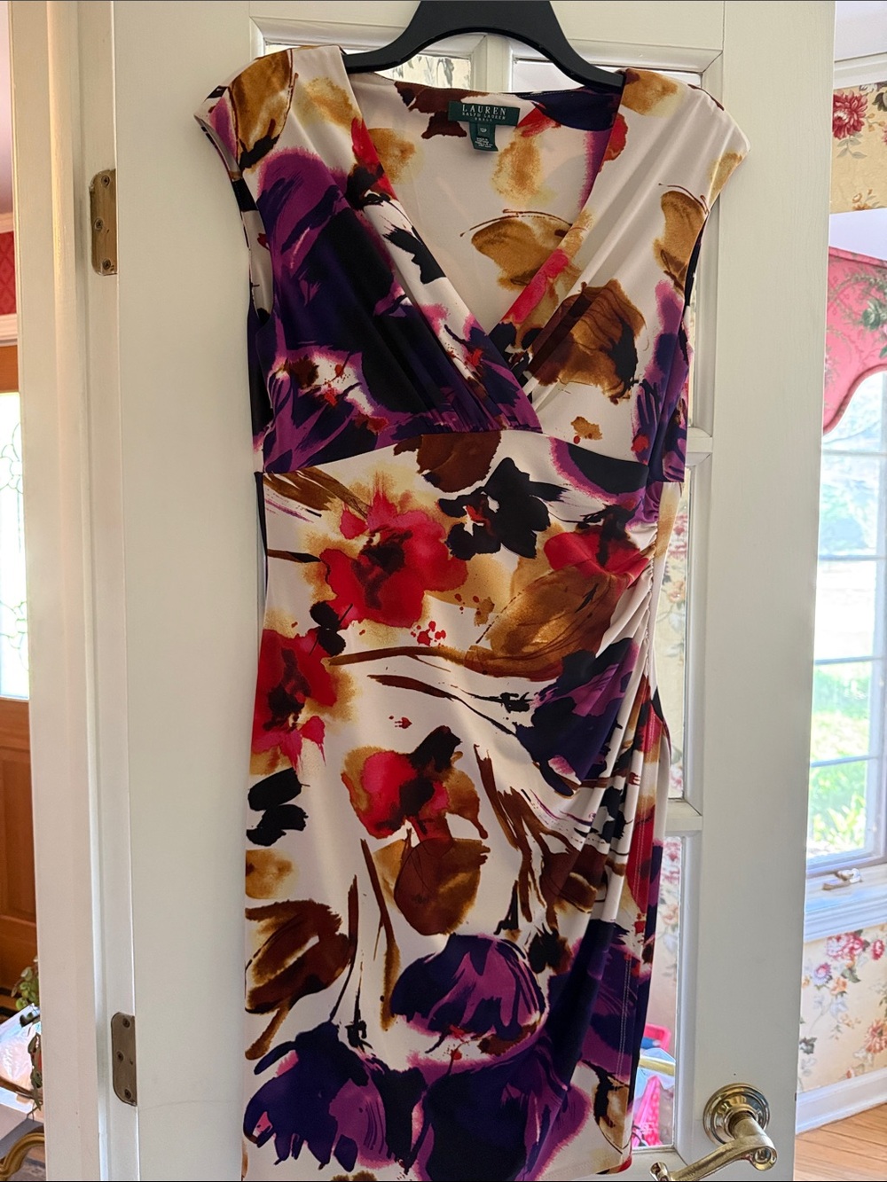 Lauren Ralph Lauren Cream Floral Wrap-Front Midi Dress